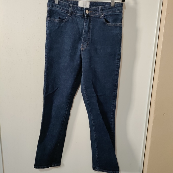 Barbara Casasola Dark Wash Blue Denim Straight Leg Boot Cut Jeans High Rise - Picture 2 of 12